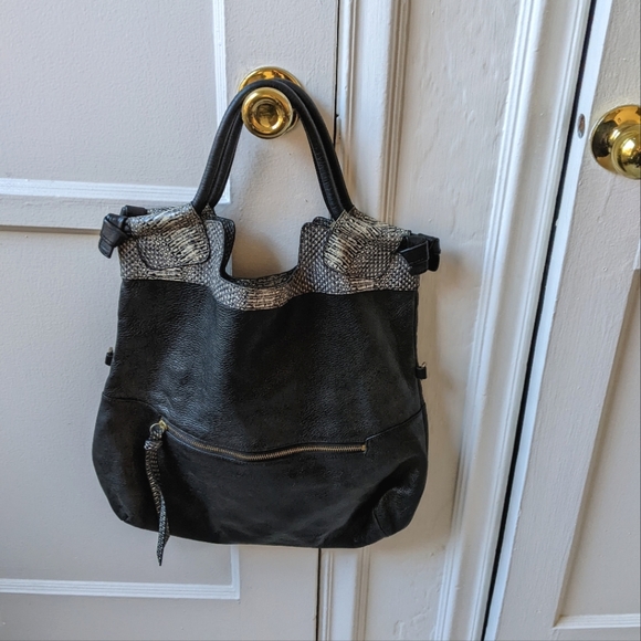 Foley + Corinna Handbags - Foley + Corinna black snakeskin tote